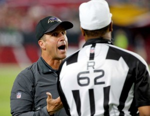 Ravens head coach John Harbaugh has witnessed his defense go four games without causing a turnover (AP/Photo Ross D. Franklin)