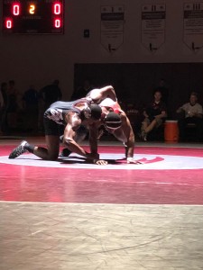 Jordan Gabriel (Colonel Richardson) attempts to escape from Jordan Bishop (Snow Hill) in the 195 lb. finals.