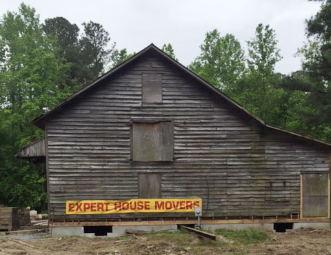On Monday, May 16 and Tuesday, May 17, Expert House Movers, finished setting Double Mills on its new concrete foundation. (Photo credit: Kevin Coleman/Double Mills Inc.)