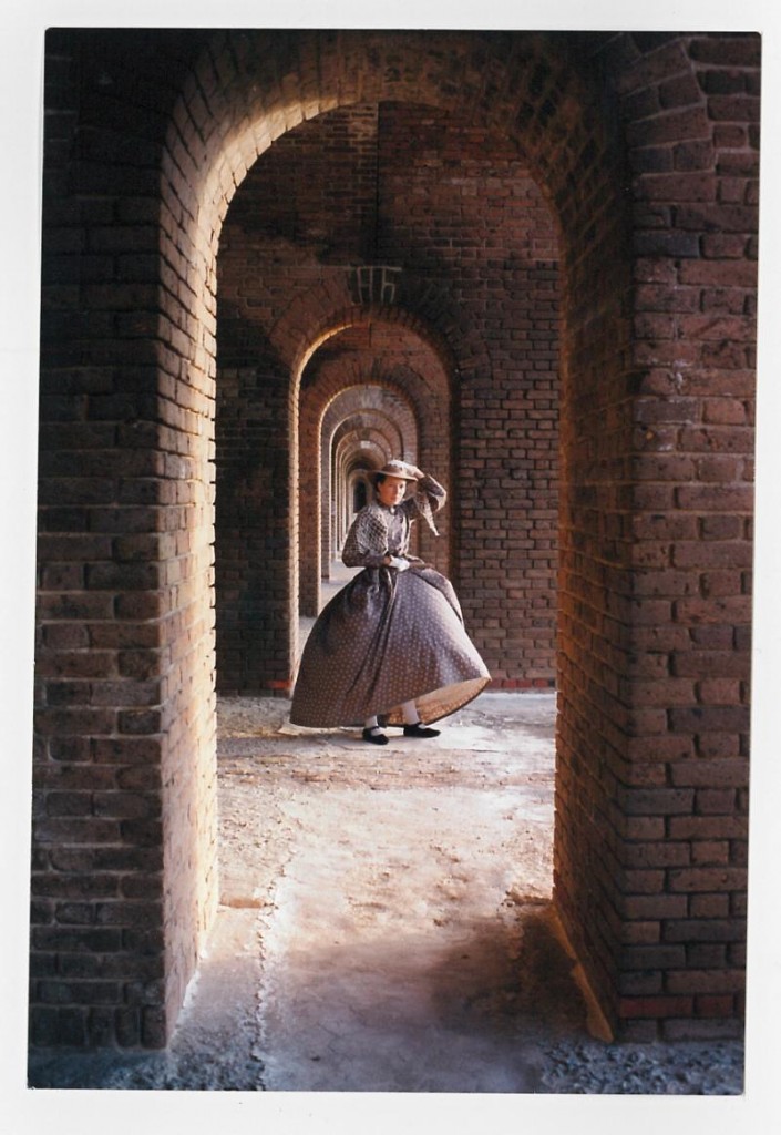 1999, Dry Tortugas National Park. "I did programs about natural and cultural history since I was at a Civil War era fort. I did a program called "What Women Wore in the 1860s" where I would start off fully clothed and remove each (hot) layer of clothing as I explained its evolution through time and its purpose and function in the 1860s. Anyway, in this picture, I was on my way to start the program. Oh, and my mom made the dress!"